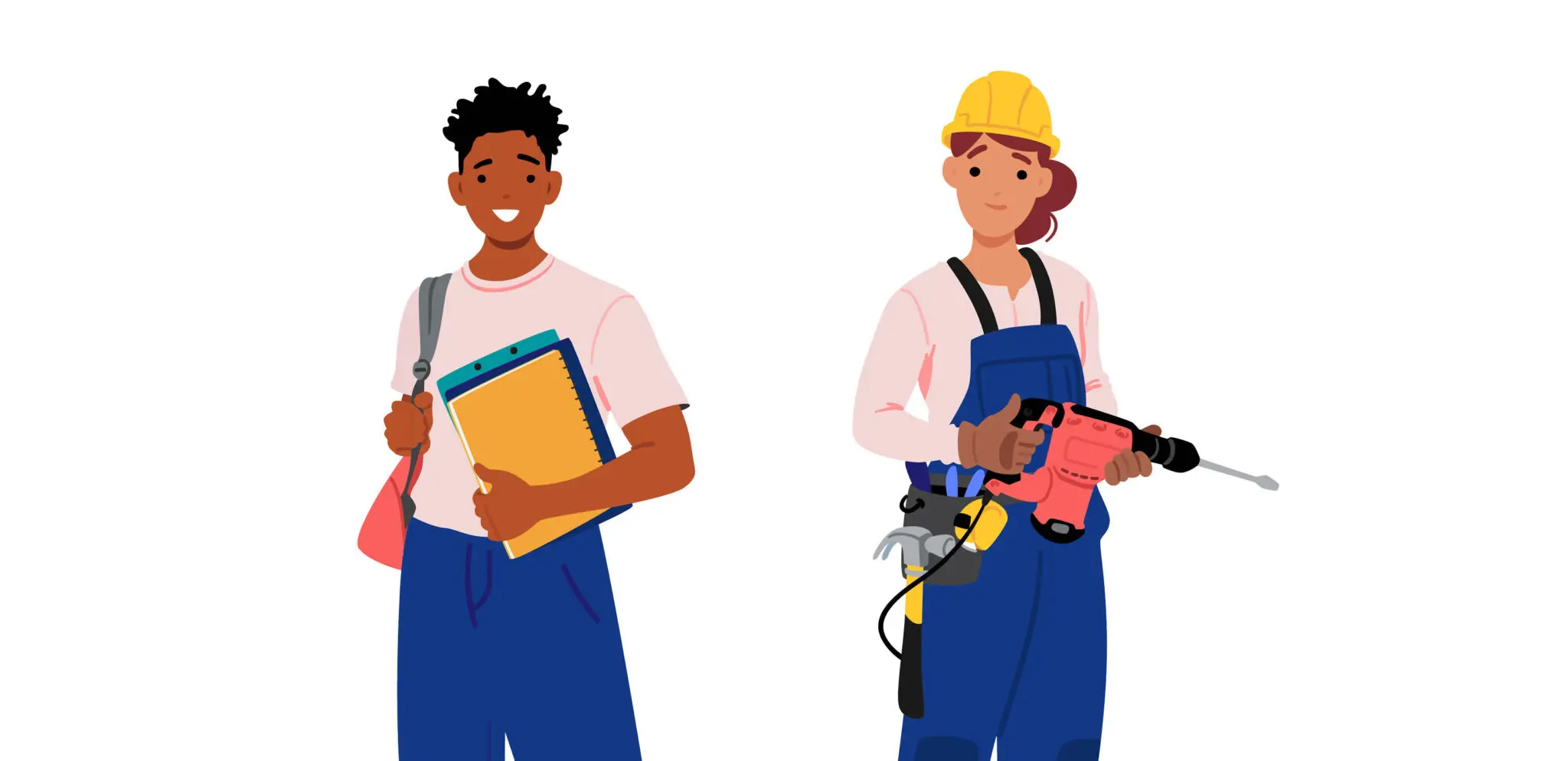 Cartoon illustration of a college student and trade school student
