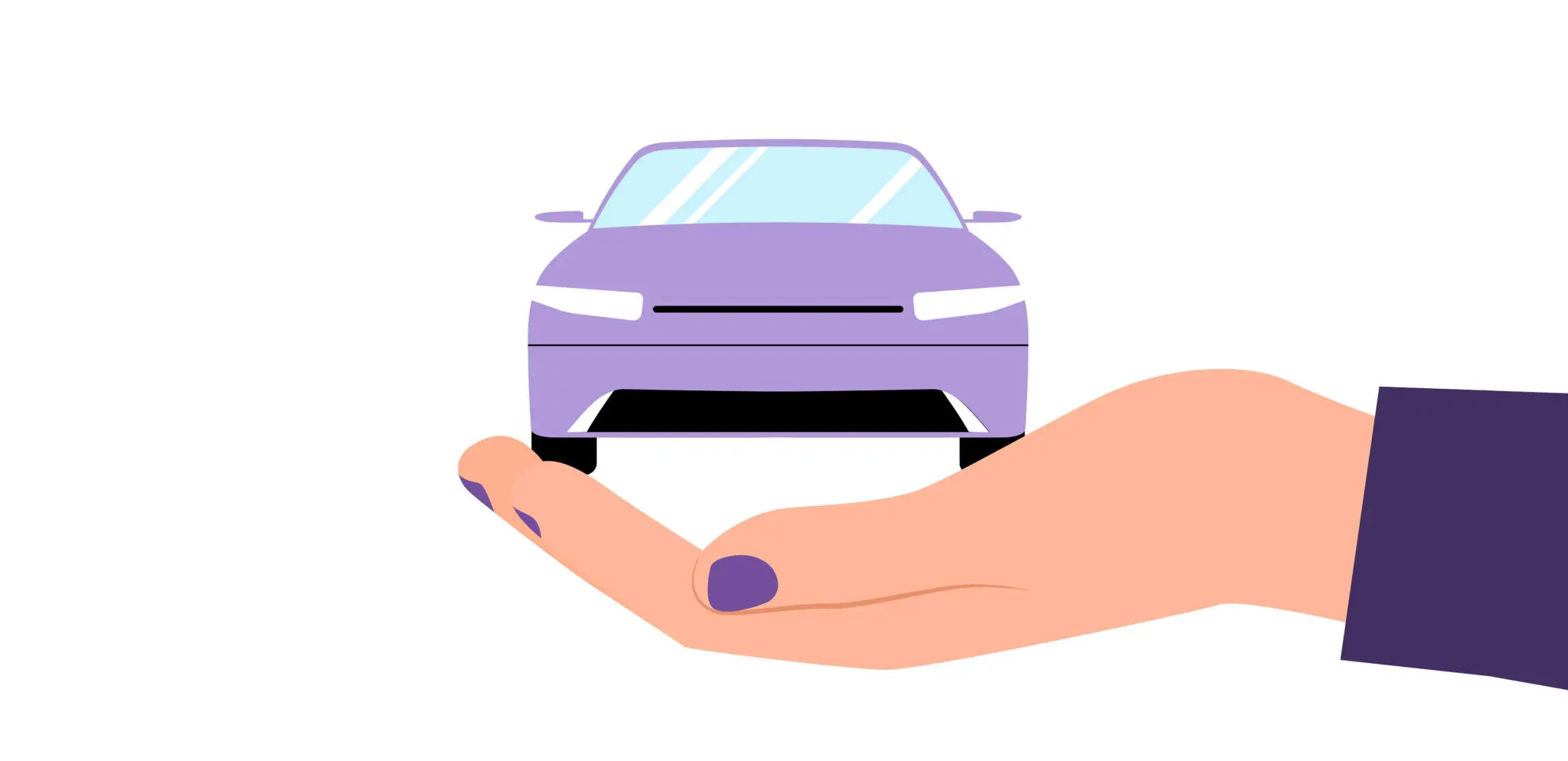 Decorative banner. Illustration of a hand holding a car in its palm.