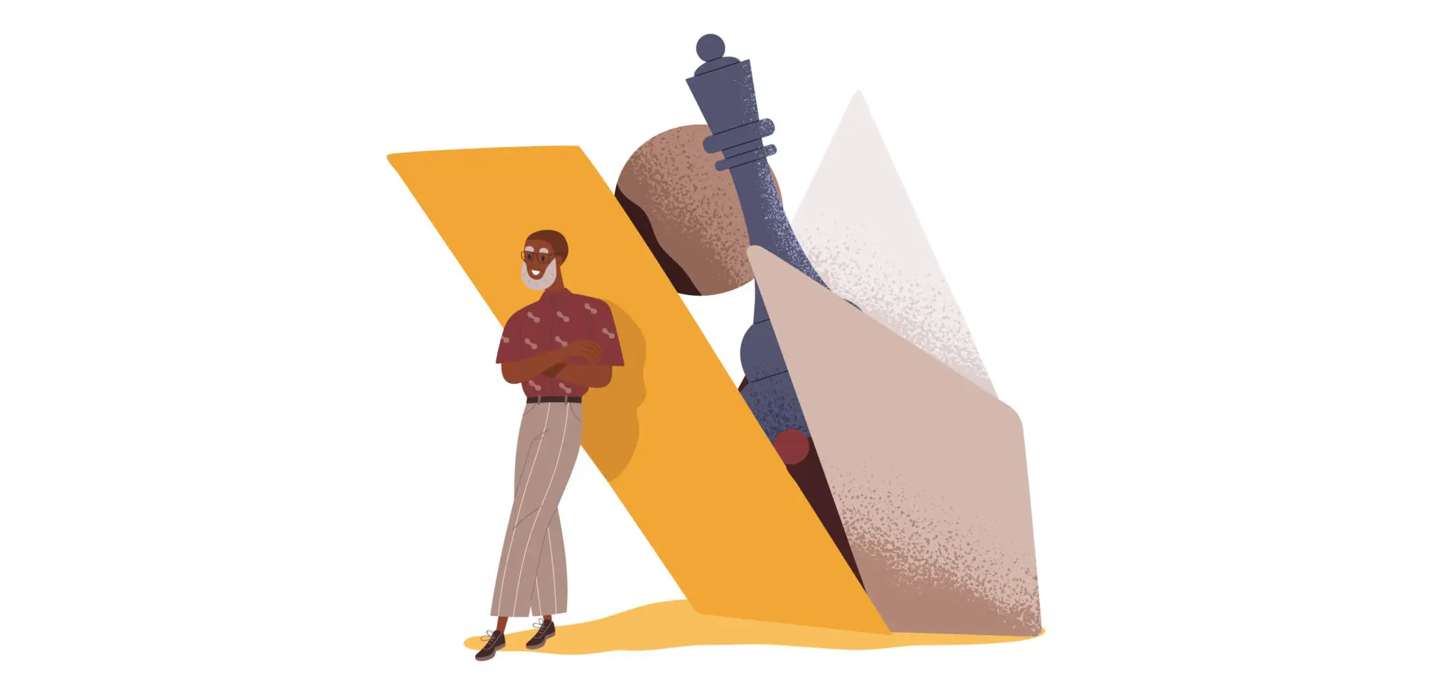 Decorative banner. Image of a man and a chess piece.