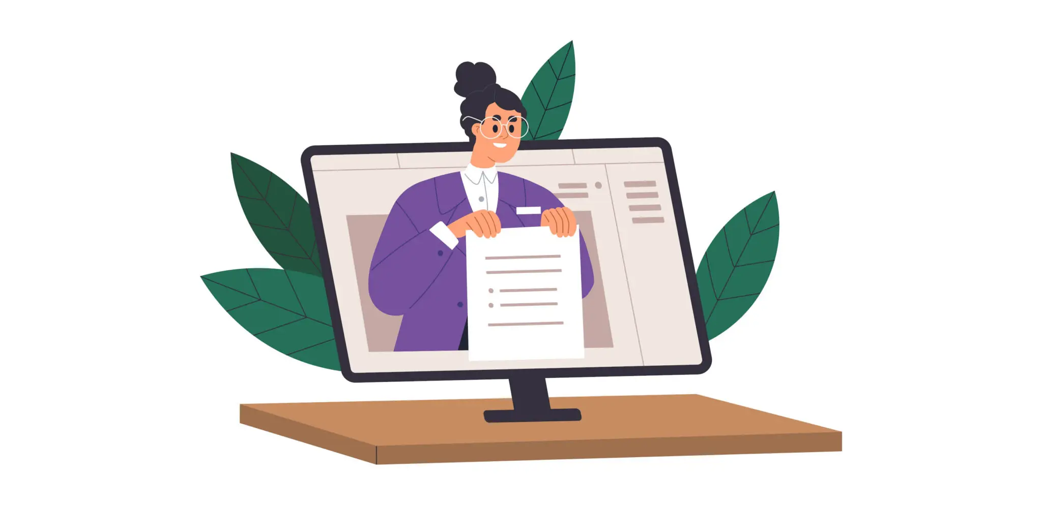 Decorative banner. Woman holding a form.