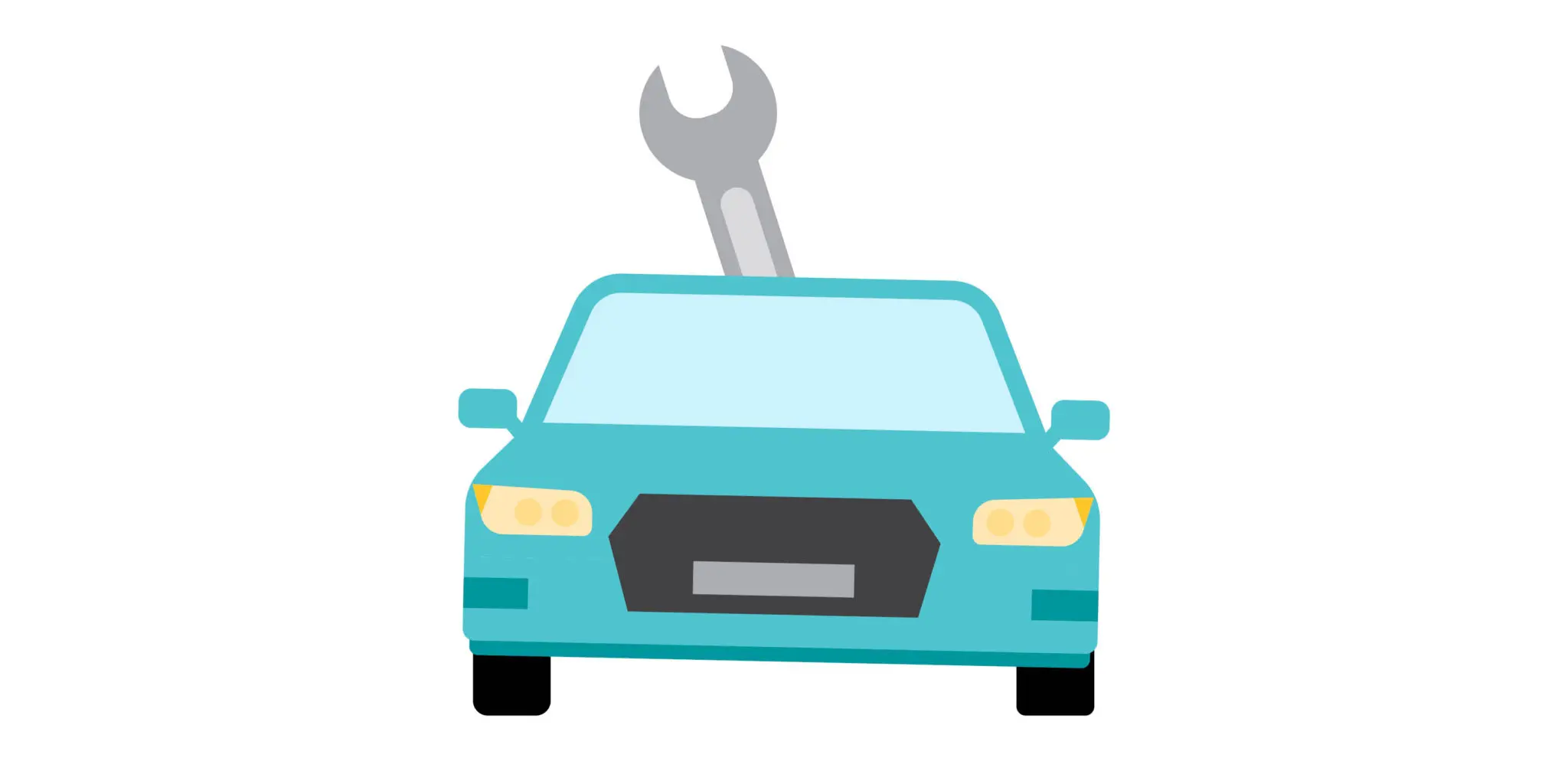 Illustration of a teal car with a wrench behind it