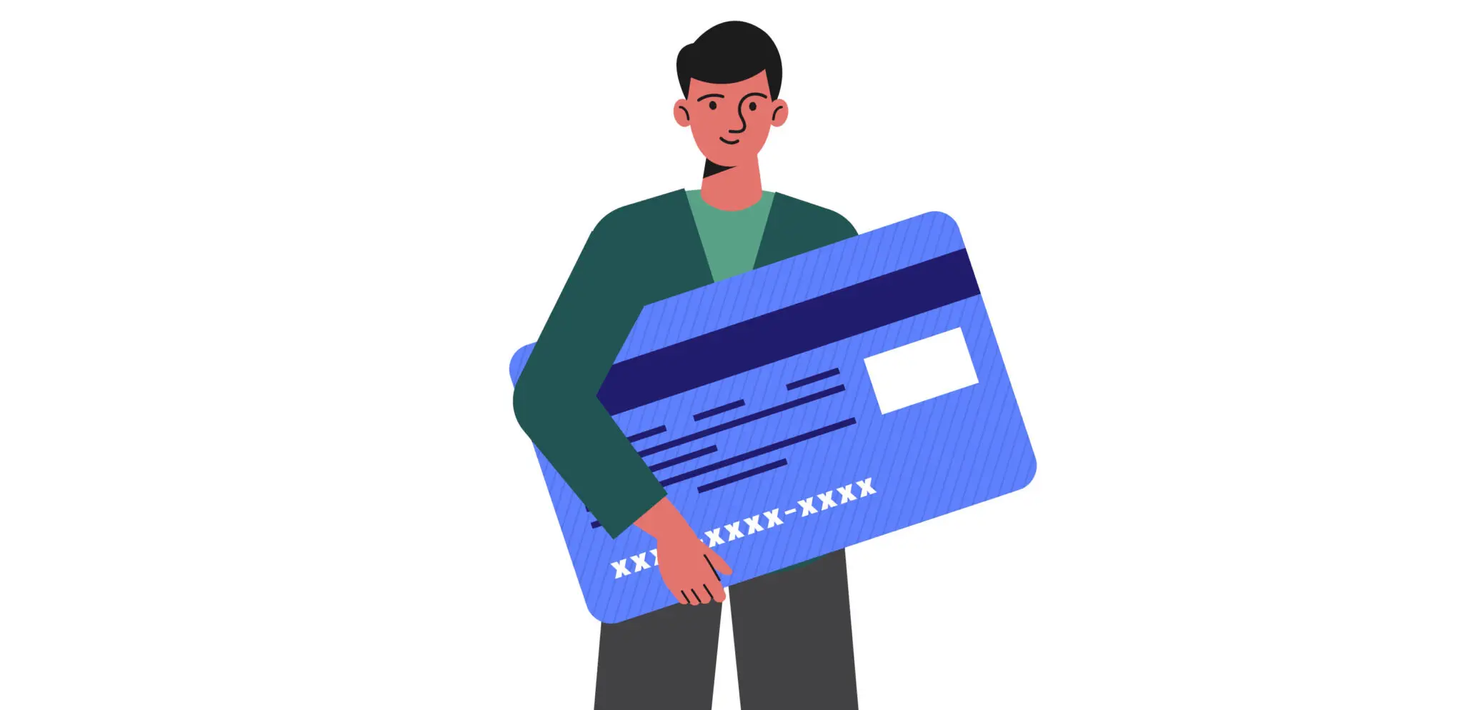 Cartoon illustration of a man holding a credit card