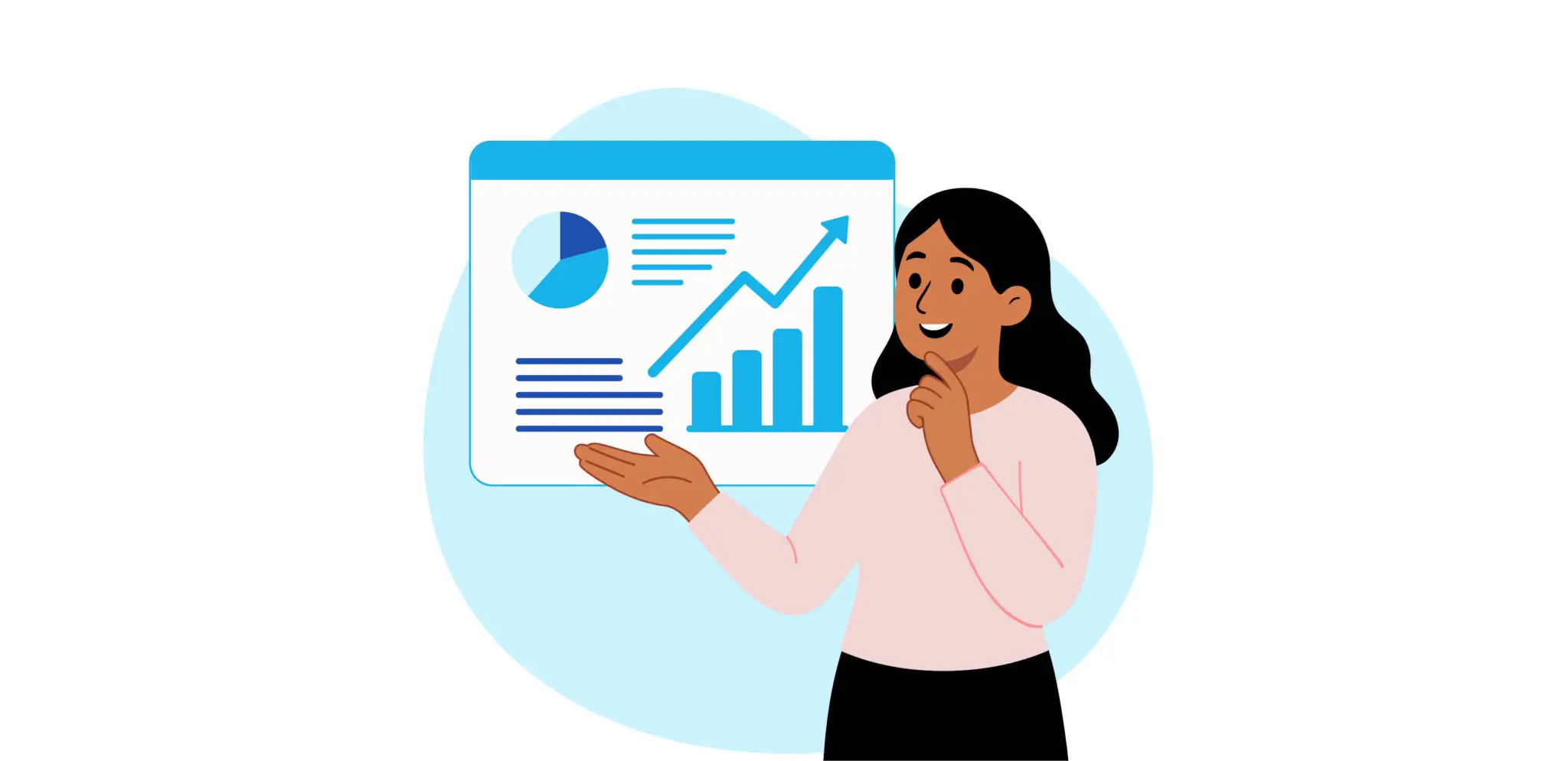 Illustration of a girl considering an investment diagram.