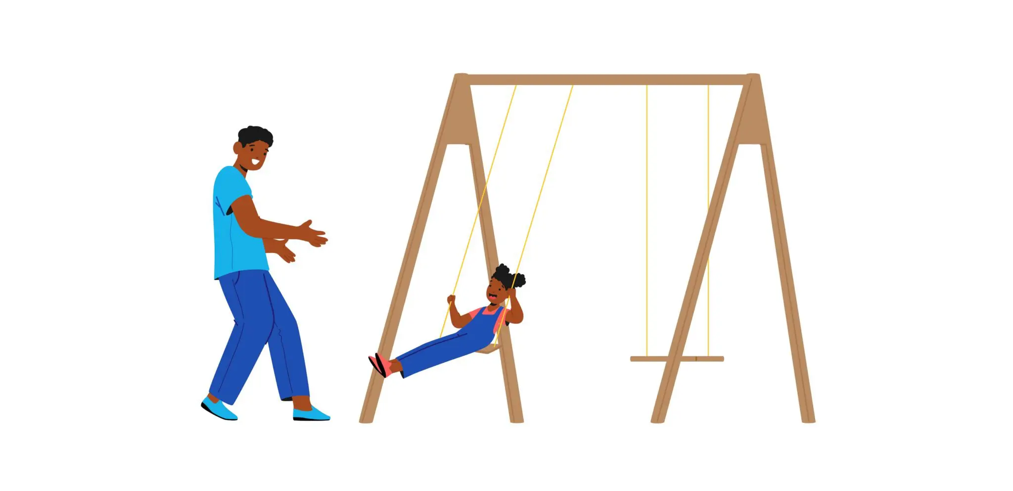 Illustration of a father pushing his daughter on a swingset.