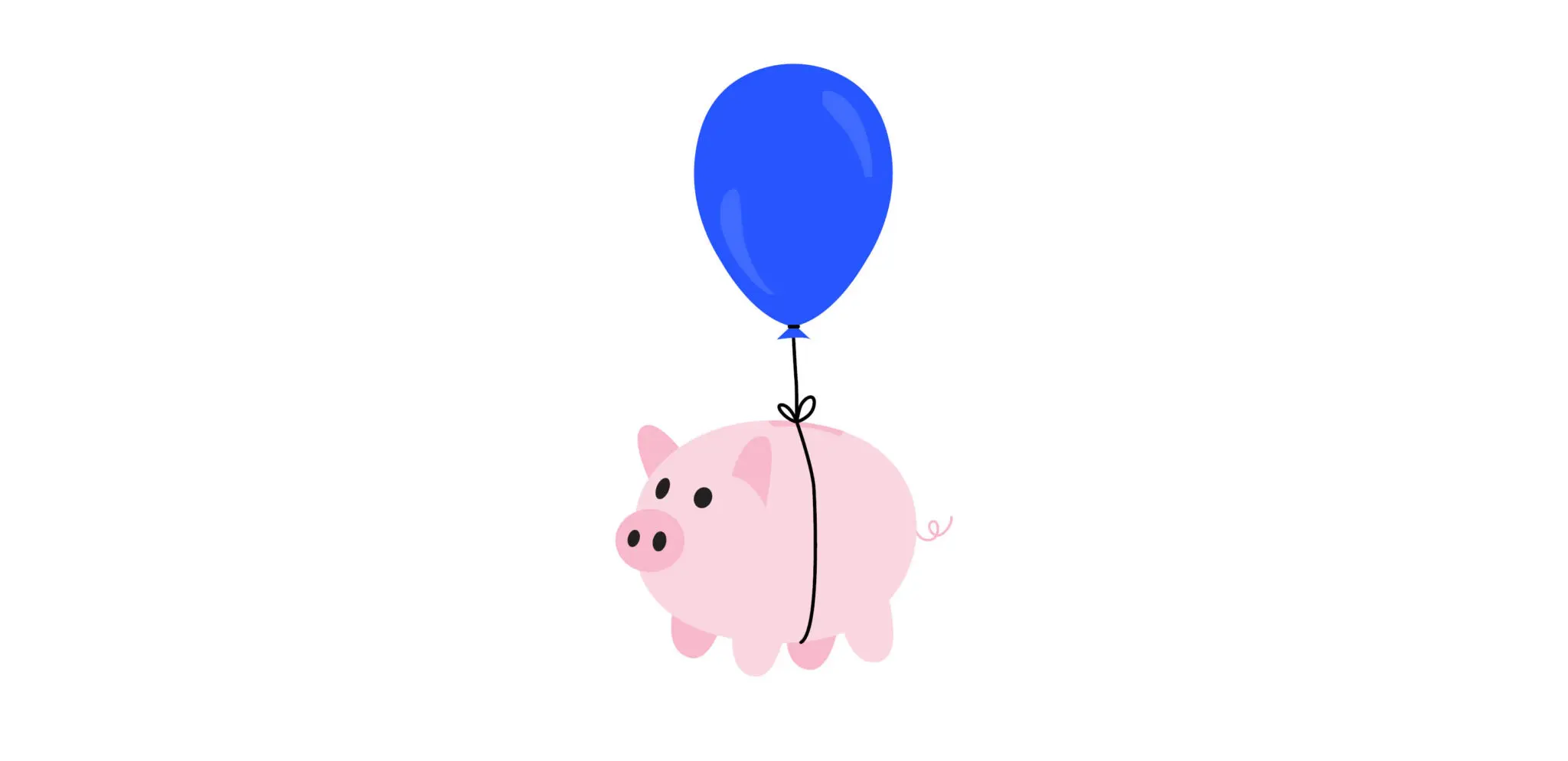 Illustration of a piggy bank being lifted by a balloon.
