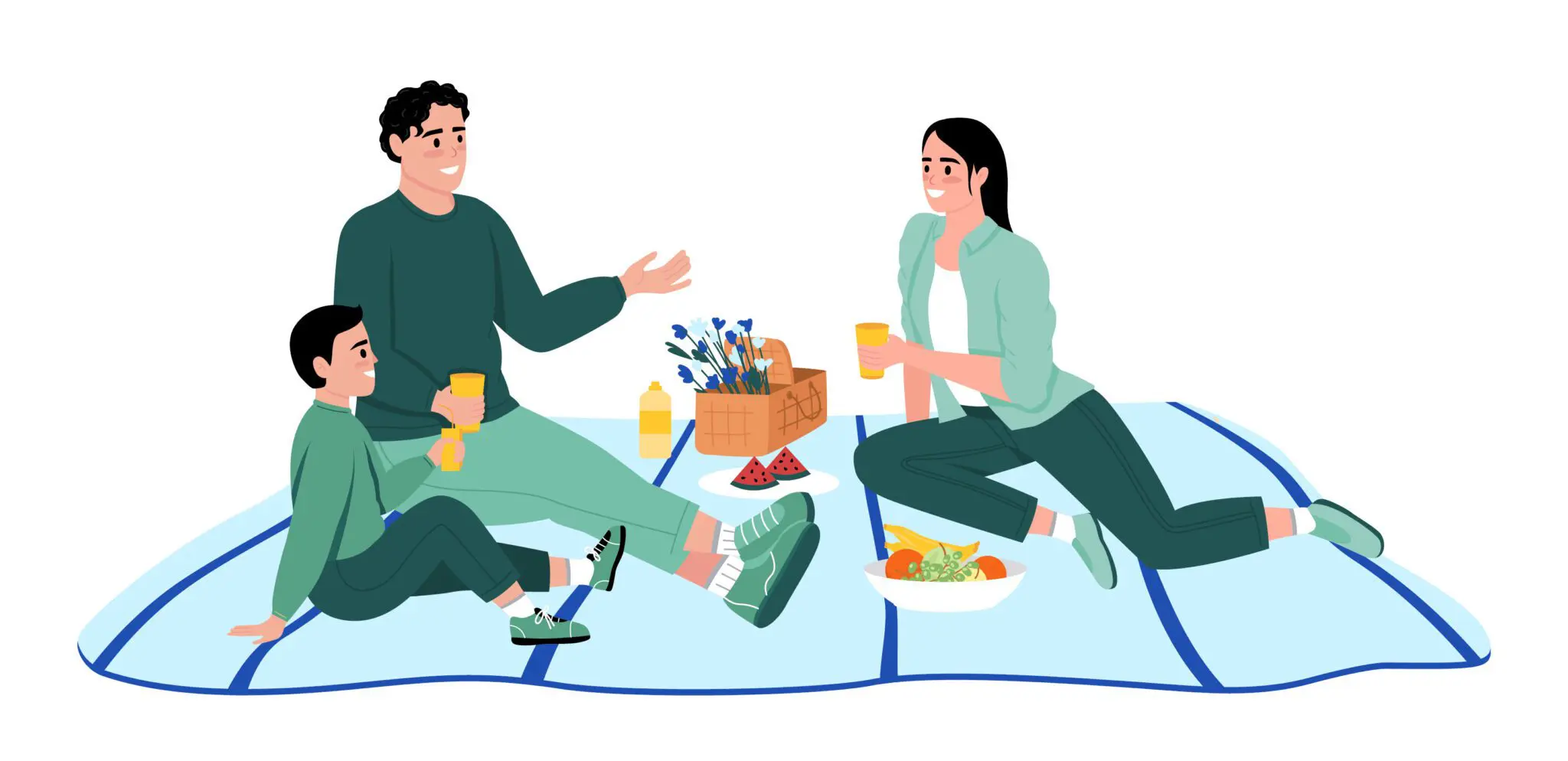 Image of a family sitting on a picnic blanket together.