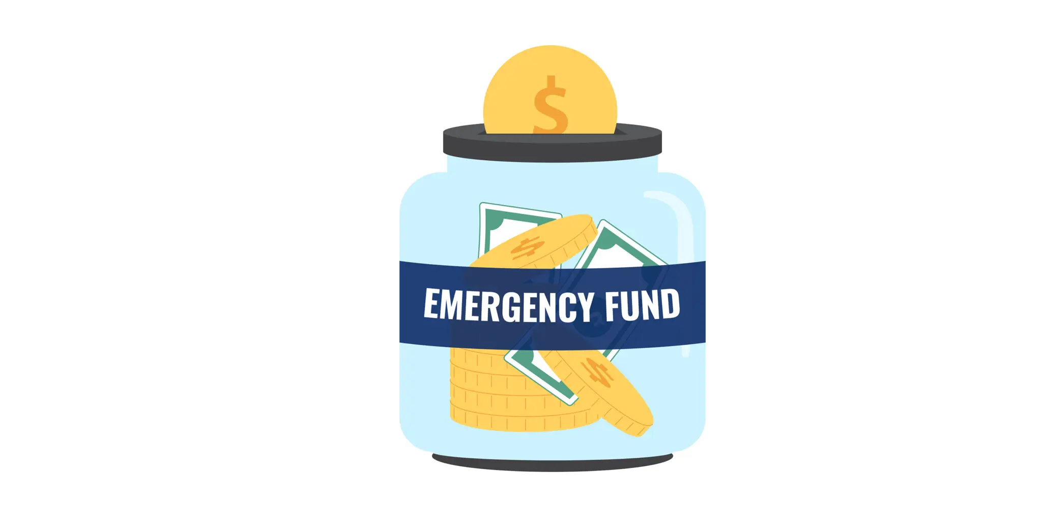 Illustration of a jar with money inside it. A label on the jar reads "Emergency Fund."