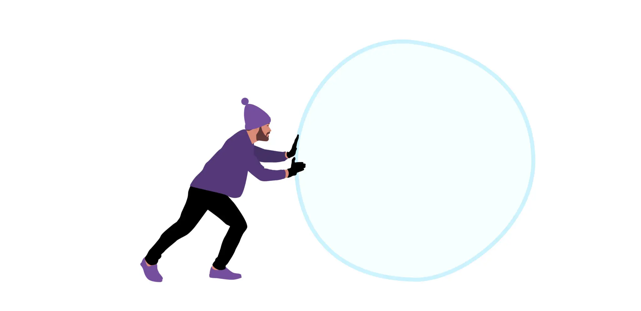 Illustration of a man pushing a large snowball.