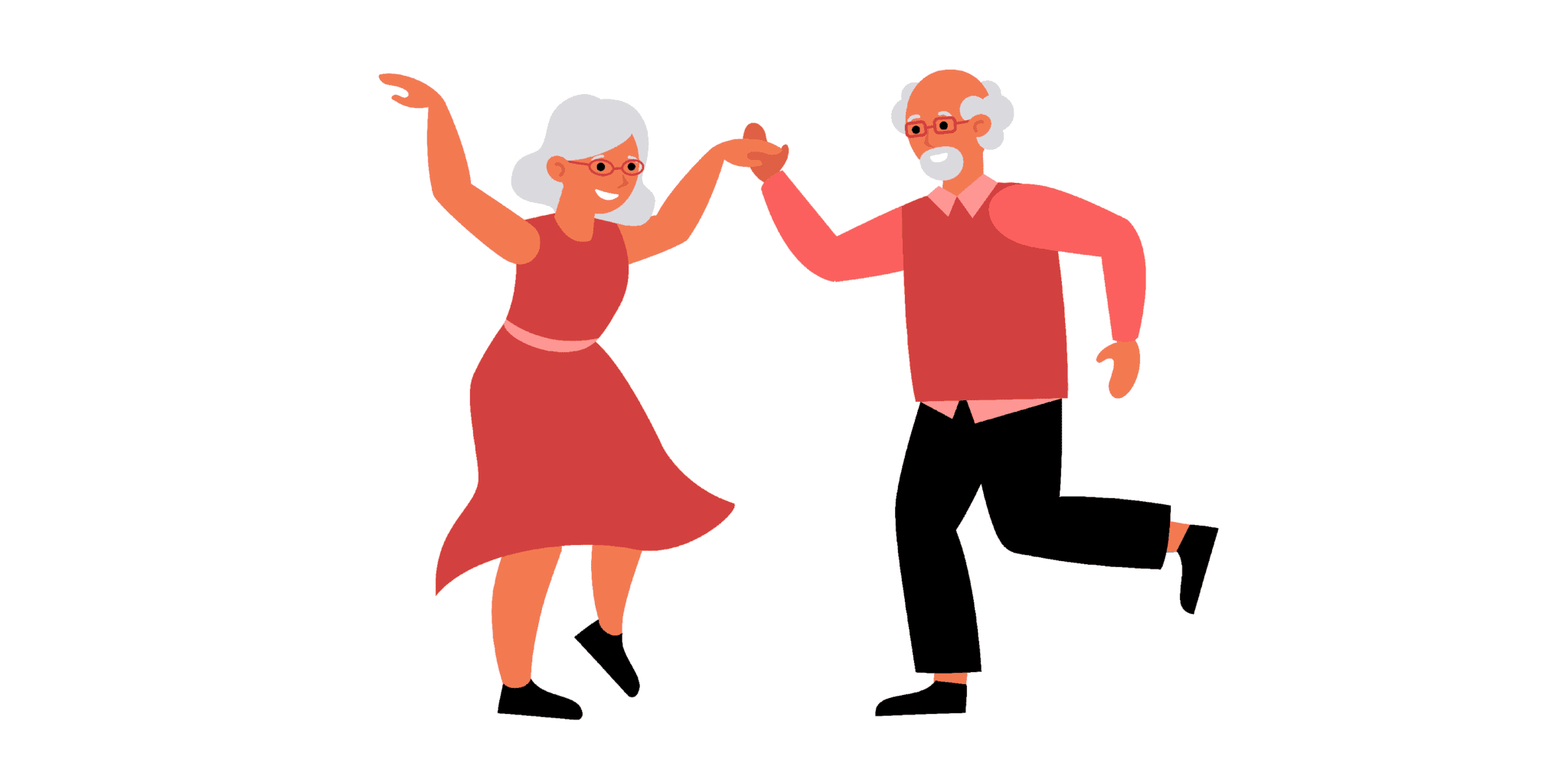 Cartoon of an elderly man and woman dancing together.